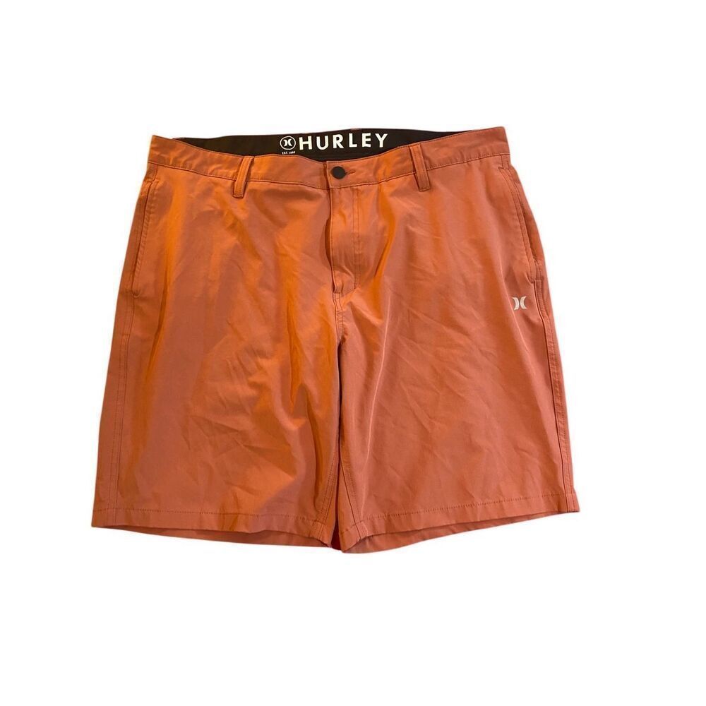 Hurley men’s all day, hybrid, orange, Chino, flat front shorts, size 40